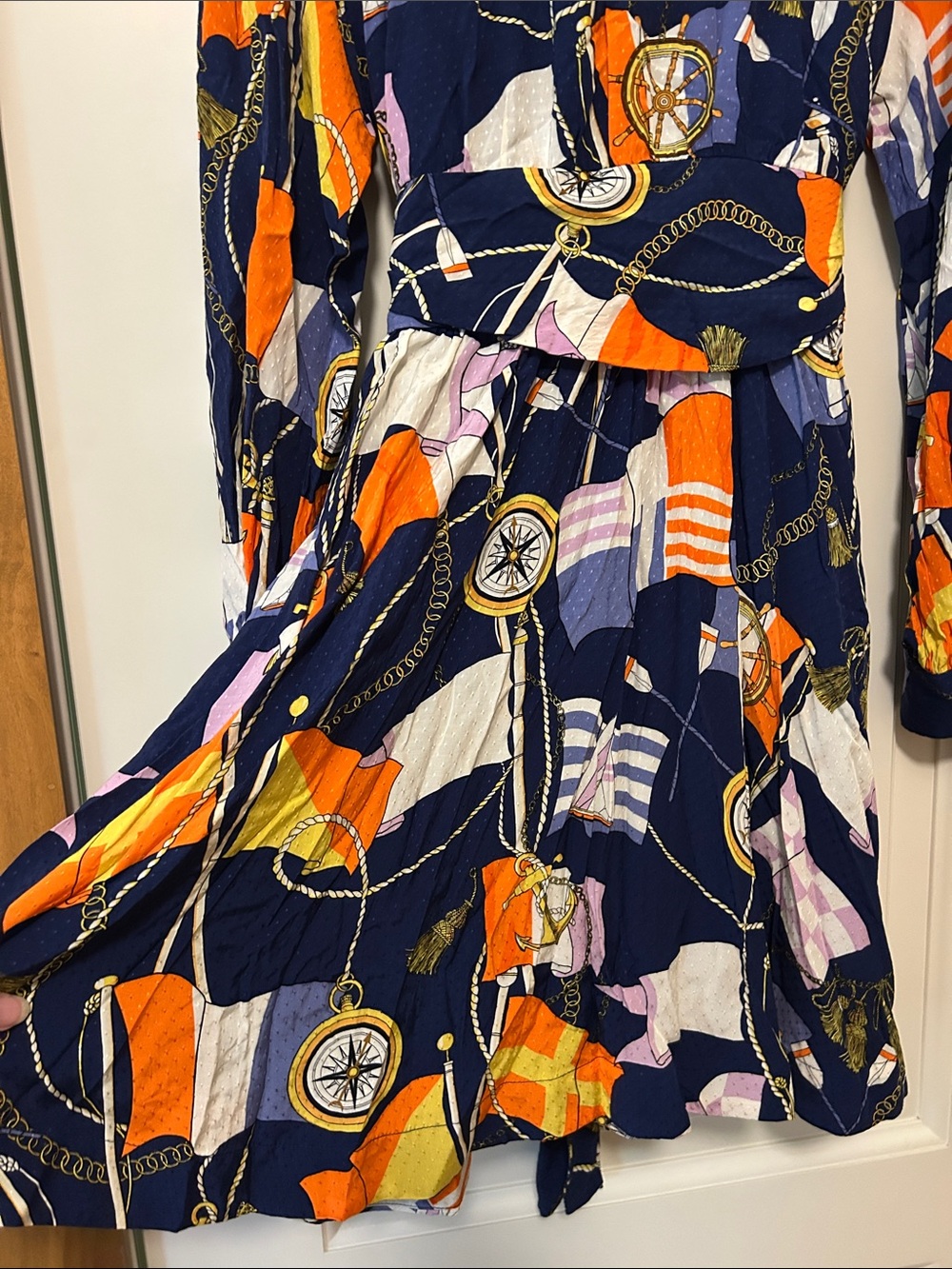 Anthropologie Maeve Navy Shirt Dress with Orange, Purple & Cream Nautical Print - Picture 14 of 16